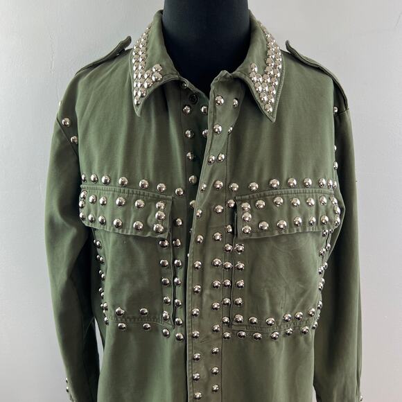 After Party By Nasty Gal Green Silver Jacket Denim Studded Snap-Button Size S/M - Picture 4 of 11